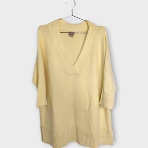 Chicos Womens Sweater Sz 8 Yellow Cotton Relaxed Oversized Half Sleeves Casual